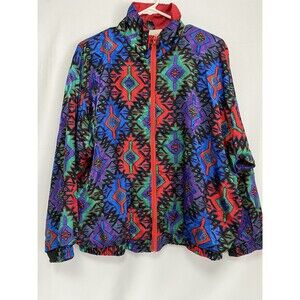 Vintage 90s Geometric Aztec Pattern‎ Lightweight Windbreak Jacket Women’s XL
